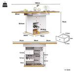 Telescopic Dining Table with Extendable Design and Wine Rack, White