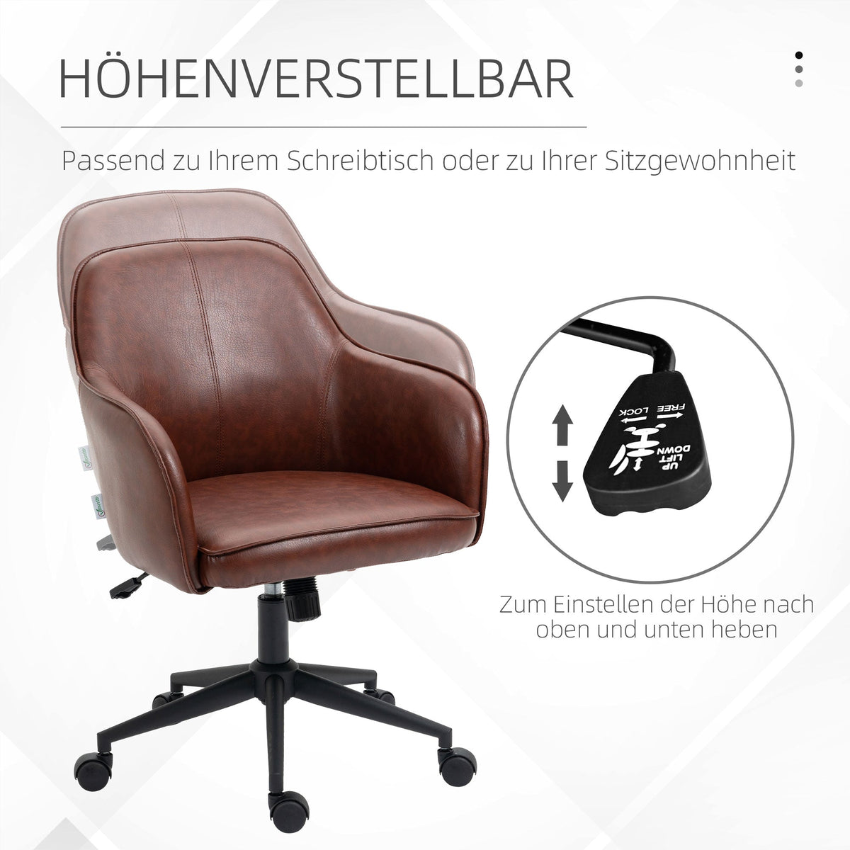 Office Chair Desk Chair Rocking Function Height Adjustable 120kg, Faux Leather Brown