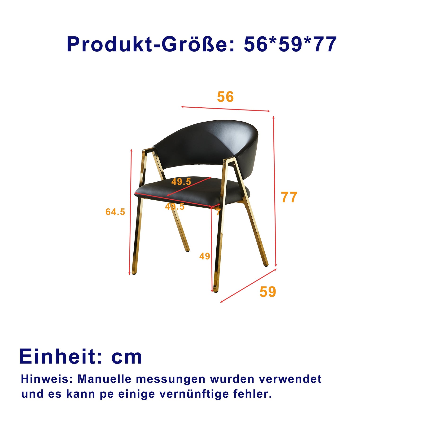 Set of 2 Dining Chairs Modern Minimalist Gold Metal Frame - Black PU Leather