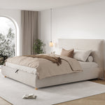 Upholstered Double Bed with Hydraulic Storage and Slatted Base, 180x200cm, Cream Velvet