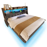 Upholstered Bed 160x200 Floating with LED, Charging Station, Storage Headboard Linen, Grey