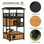 Cat House, 4 Levels with Stairs, Winter-Proof, Yellow Fir Wood