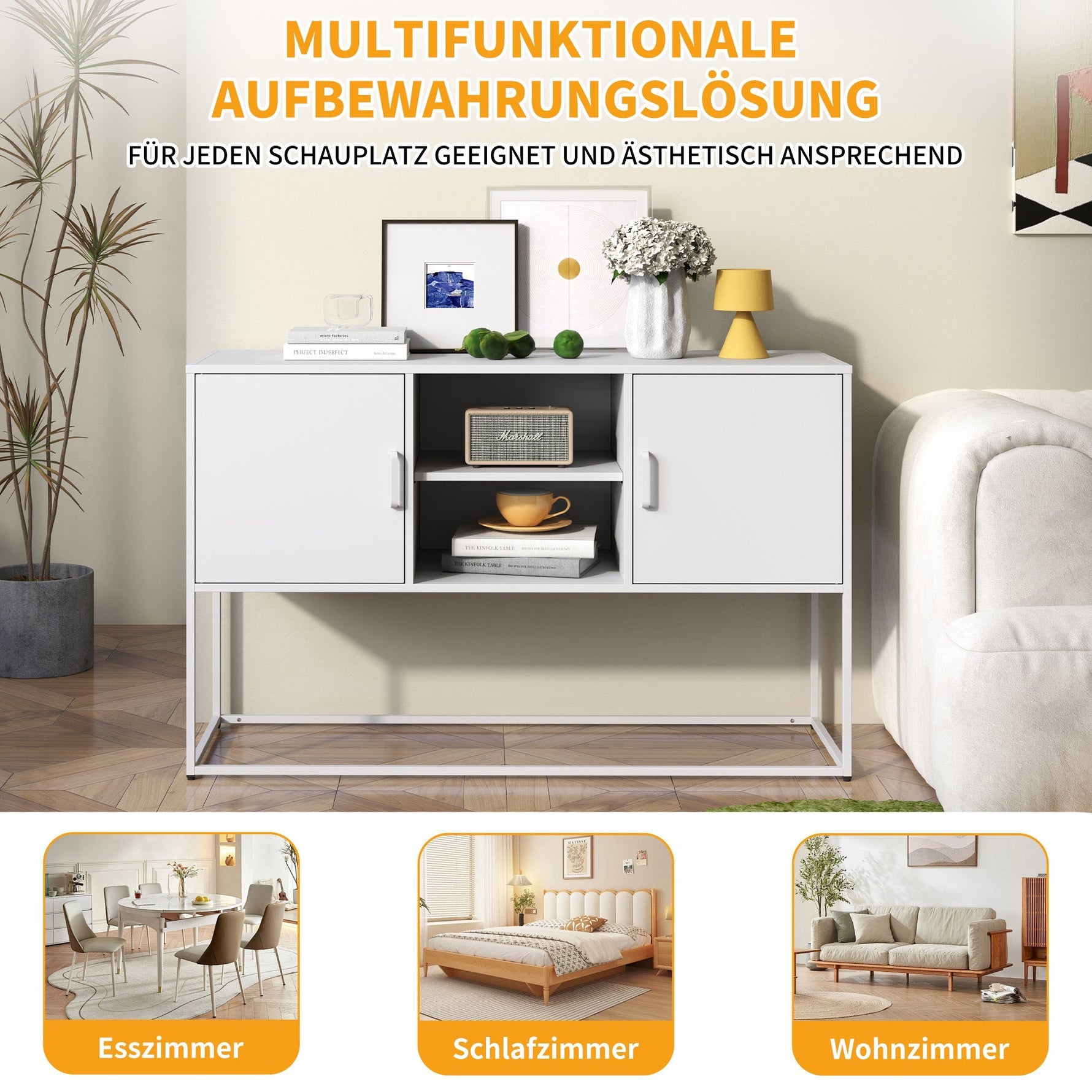 Metal Accent Cabinet Sideboard Buffet Storage 120x40x75cm - White