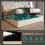 Hydraulic Upholstered Bed 140x200cm with Storage, Natural