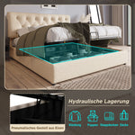 Hydraulic Upholstered Bed, 140x200cm Adjustable Headboard with Storage, Natural