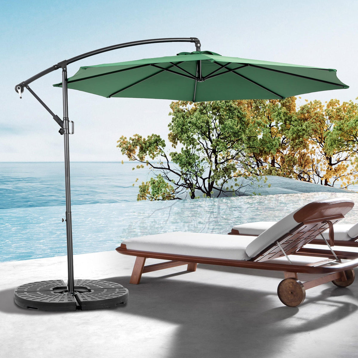 14.8 Ft Double Sided Outdoor Umbrella, Rectangular Large with Crank, Dark Green