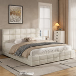 Upholstered Platform Bed Frame, 180x200 cm - Beige