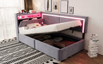 Upholstered Sofa Bed 90x200 LED USB Hydraulic Storage Light Grey Velvet