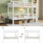 Bunk Bed for Children, Angled Ladder Fall Protection Divisible 2 Single Beds, Pine Frame White 90x200cm