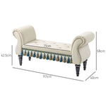 Upholstered Bench with Armrests, Vintage Design, Beige Velvet