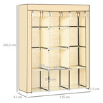 Fabric Wardrobe, 8 Levels & Clothes Rails, Folding, Nonwoven Fabric Beige