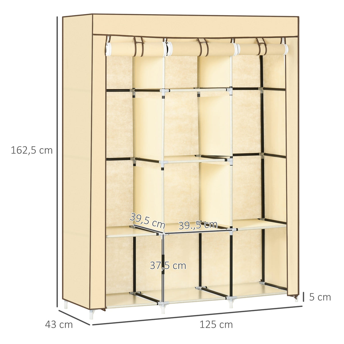 Fabric Wardrobe, 8 Levels & Clothes Rails, Folding, Nonwoven Fabric Beige