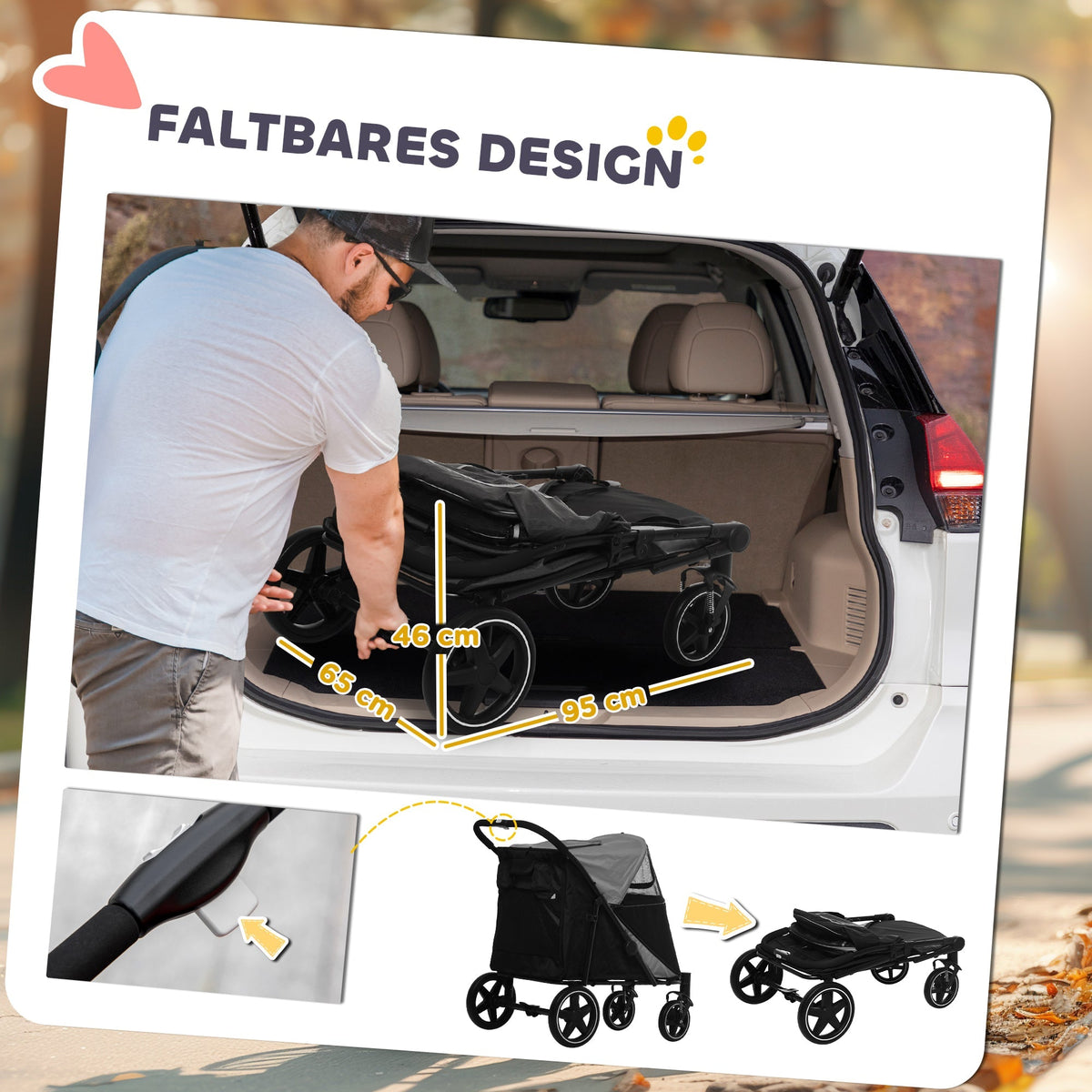 Dog Buggy, Foldable, 30 kg, Mesh Window, Grey Oxford