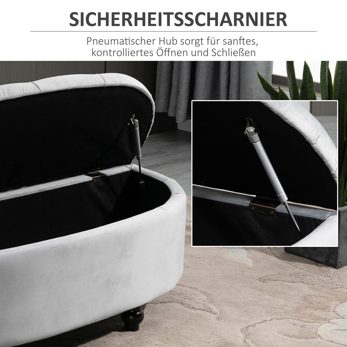Storage Bench Ottoman Footstool, Velvet-Touch Rubberwood, Grey