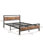Bed Frame 140x200 cm with Slatted Base & Storage, Metal & Wood