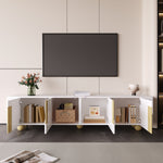 TV Cabinet 180cm 4 Doors Marble-Effect Spherical Feet, White