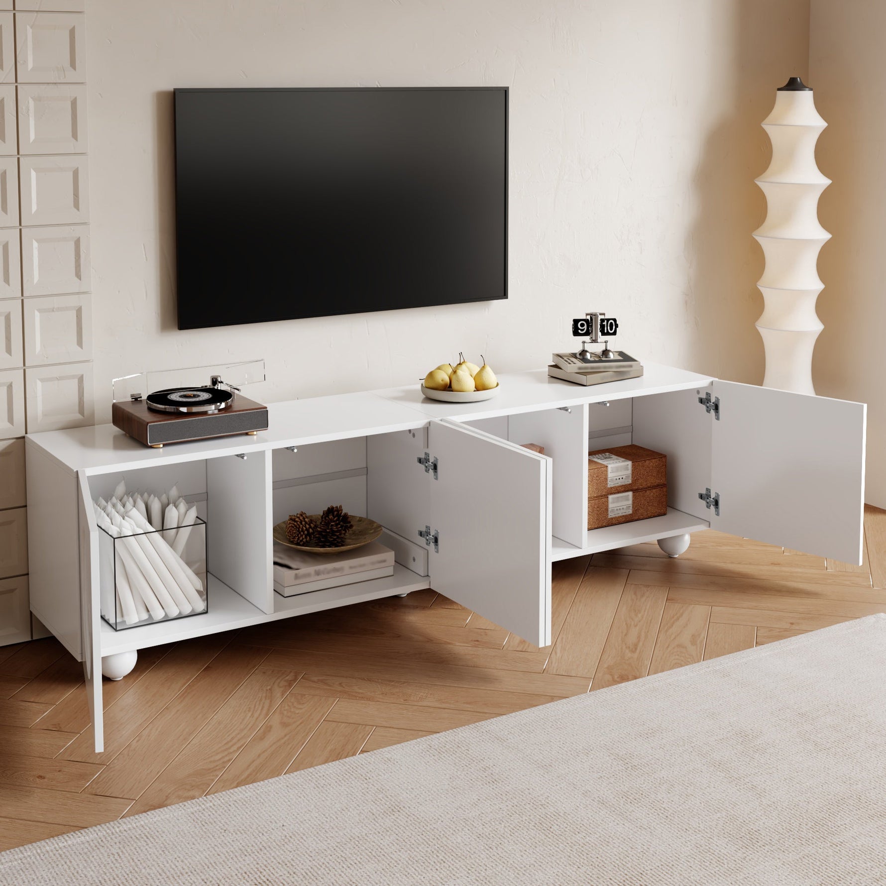 Modern Low TV Cabinet 180.5x38x50cm - White