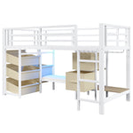 Mid-Height Bed with Storage Drawer and LED Lighting, 90x200 cm, Metal, White