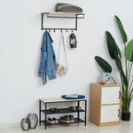 Hallway Wardrobe Set, 2-in-1, Bench & Coat Rack, 6 Hooks, Natural + Black
