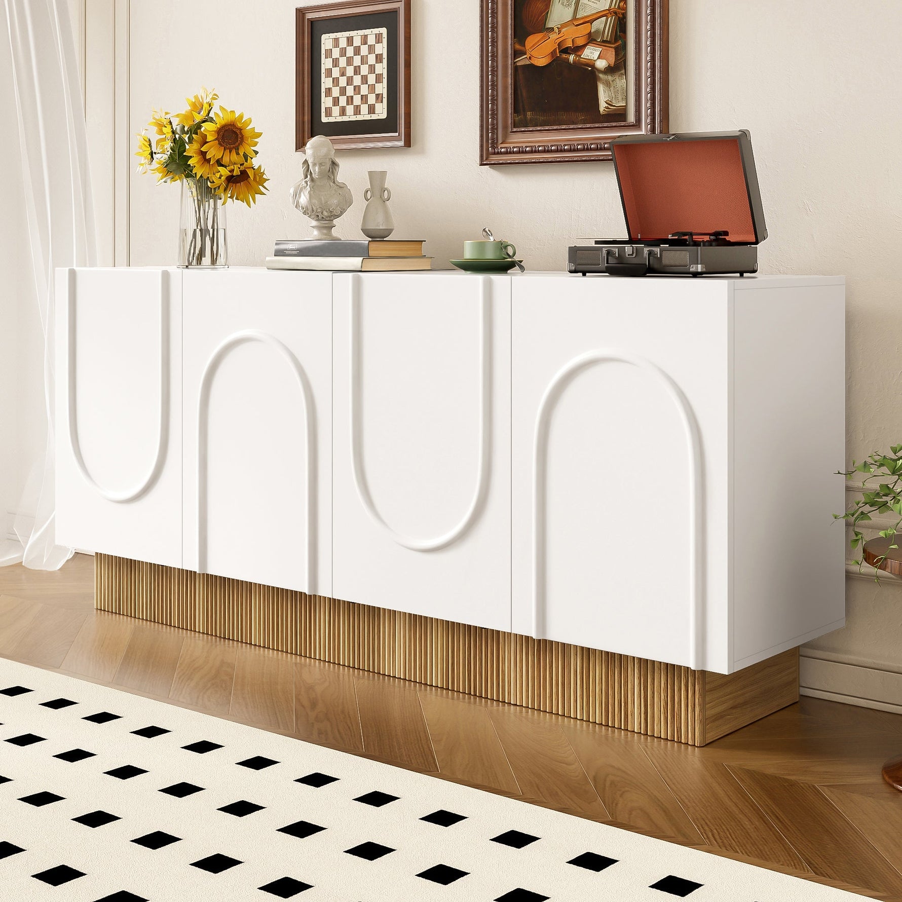 Modern Sideboard Cabinet | 4-Door Ample Storage U-Shaped | 160×75×38cm