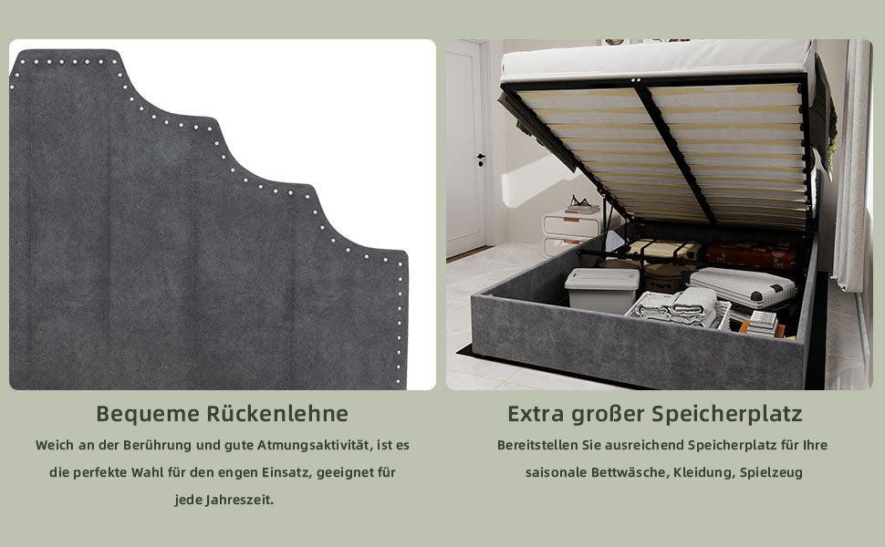 Modern Minimalist Soft Bed, 140*200CM, High Box Bed, Gray