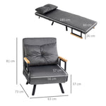 Sleeper Chair Single Sofa Bed Recliner Adjustable Backrest, Dark Grey Velvet