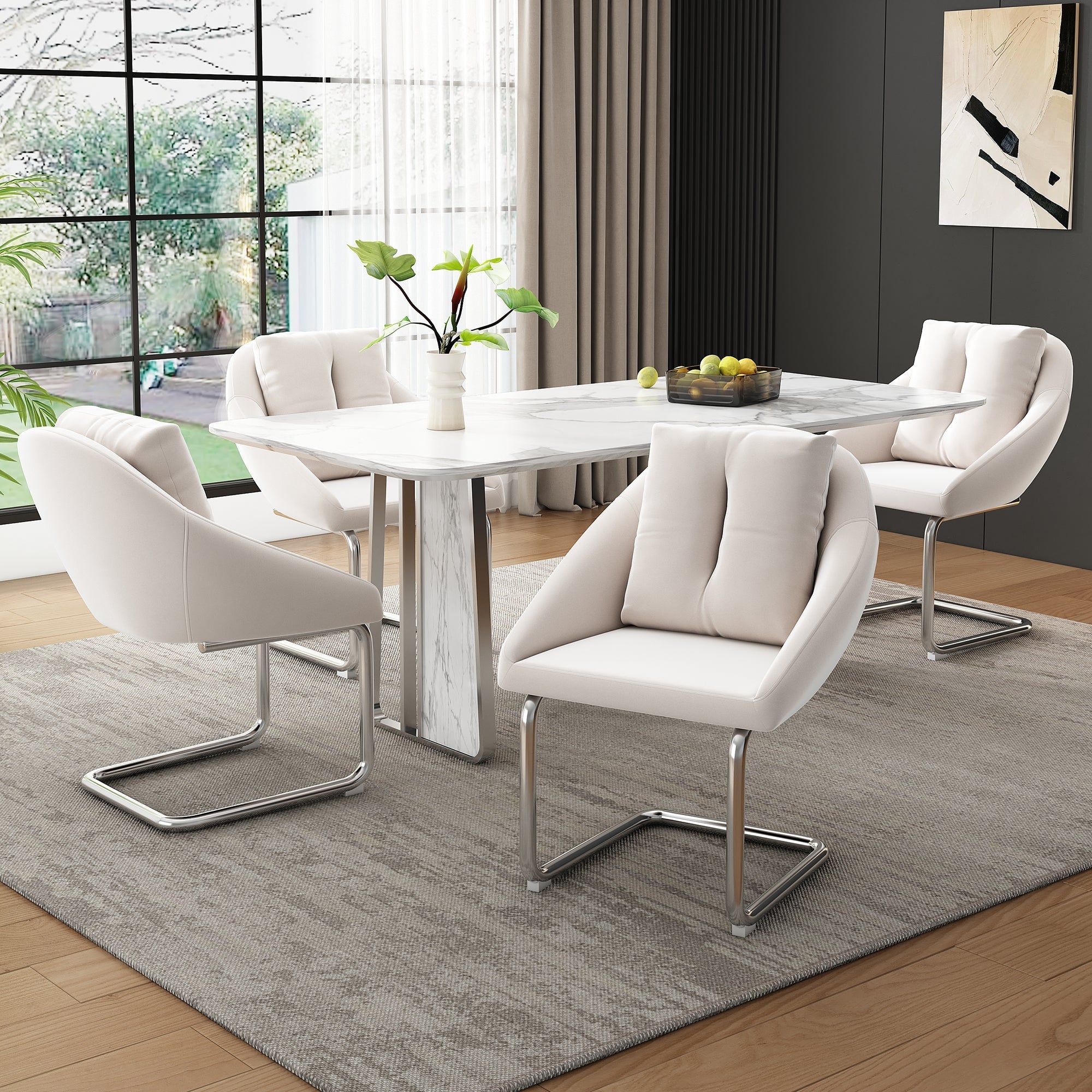 Velvet Dining Chair Set of 4, Luxurious Swivel with Cushions and Curved Legs, Beige Samt
