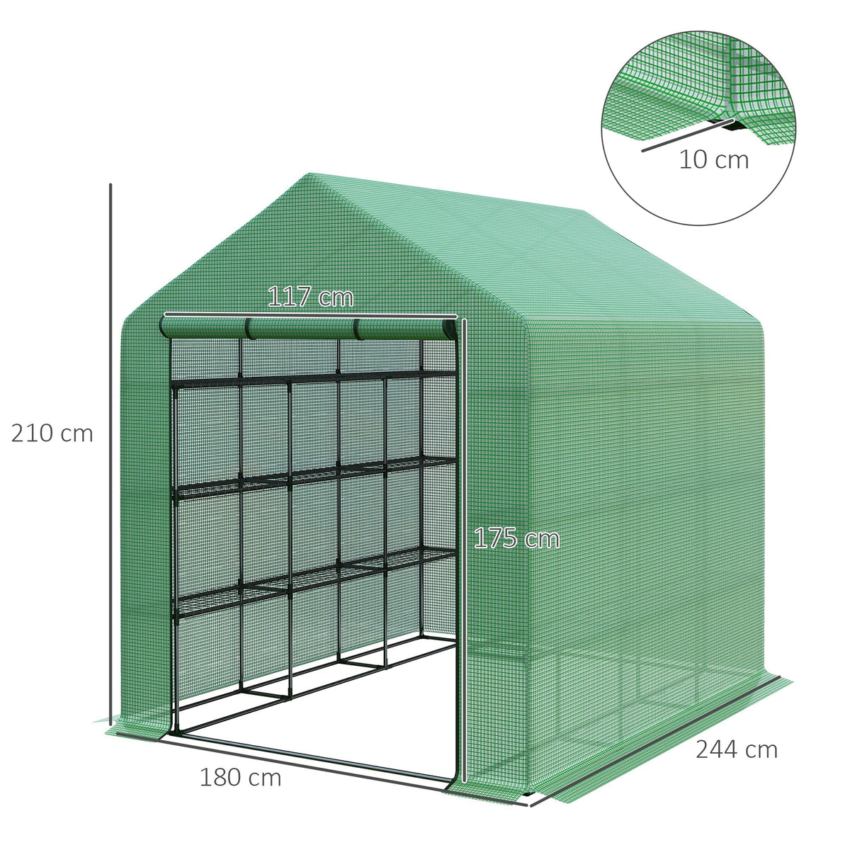 Walk-in Greenhouse 8 Shelves Tomato with Door, Green Steel & PE Plastic