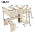 Loft Bed 140x200 with Desk, Shelves, LED & USB Port - Natural