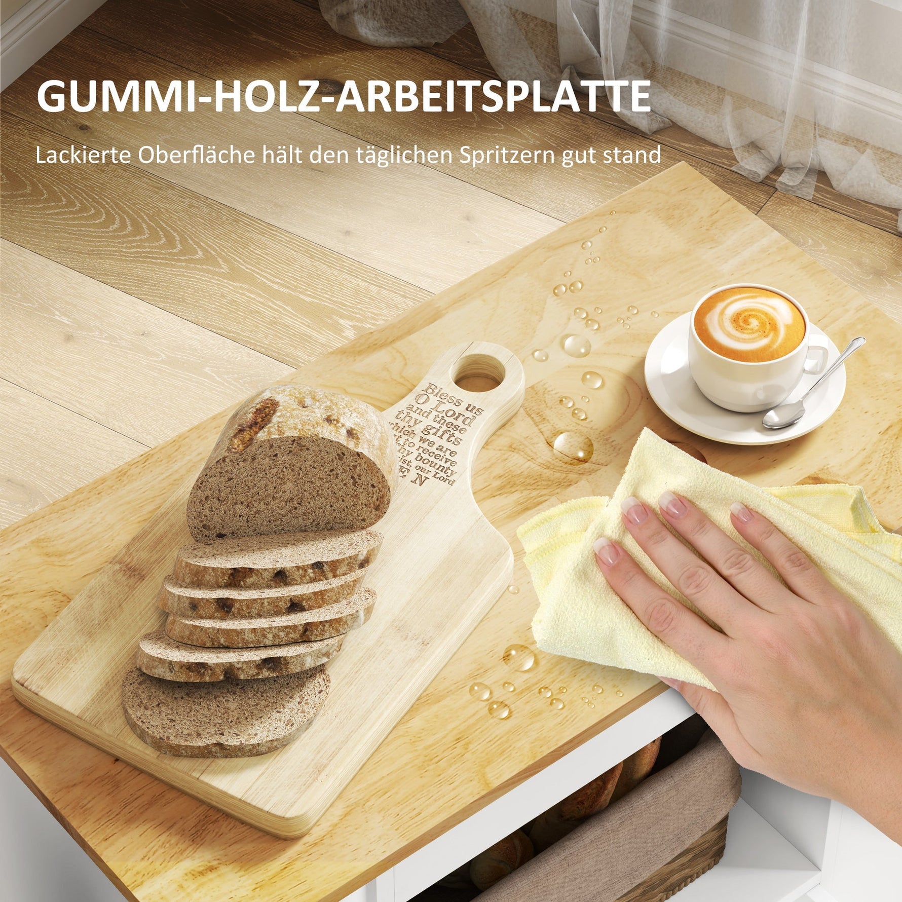 Kitchen Trolley with Worktop, Shelves, Wine Racks, Soft-Close Hinges, Oak