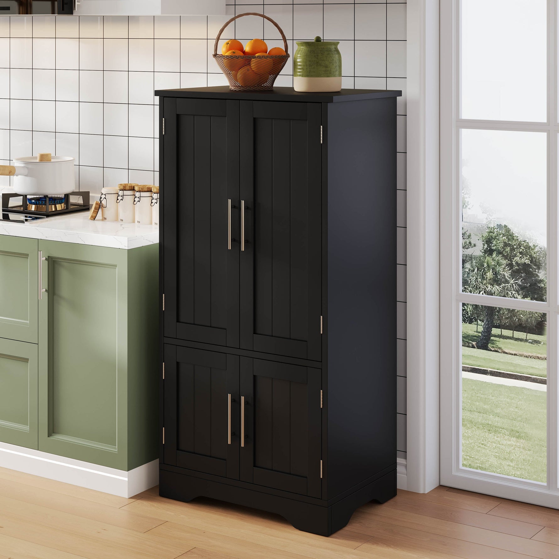 Kitchen Cabinet 4-Door Storage 120x60x40cm LED Sensor Light Black