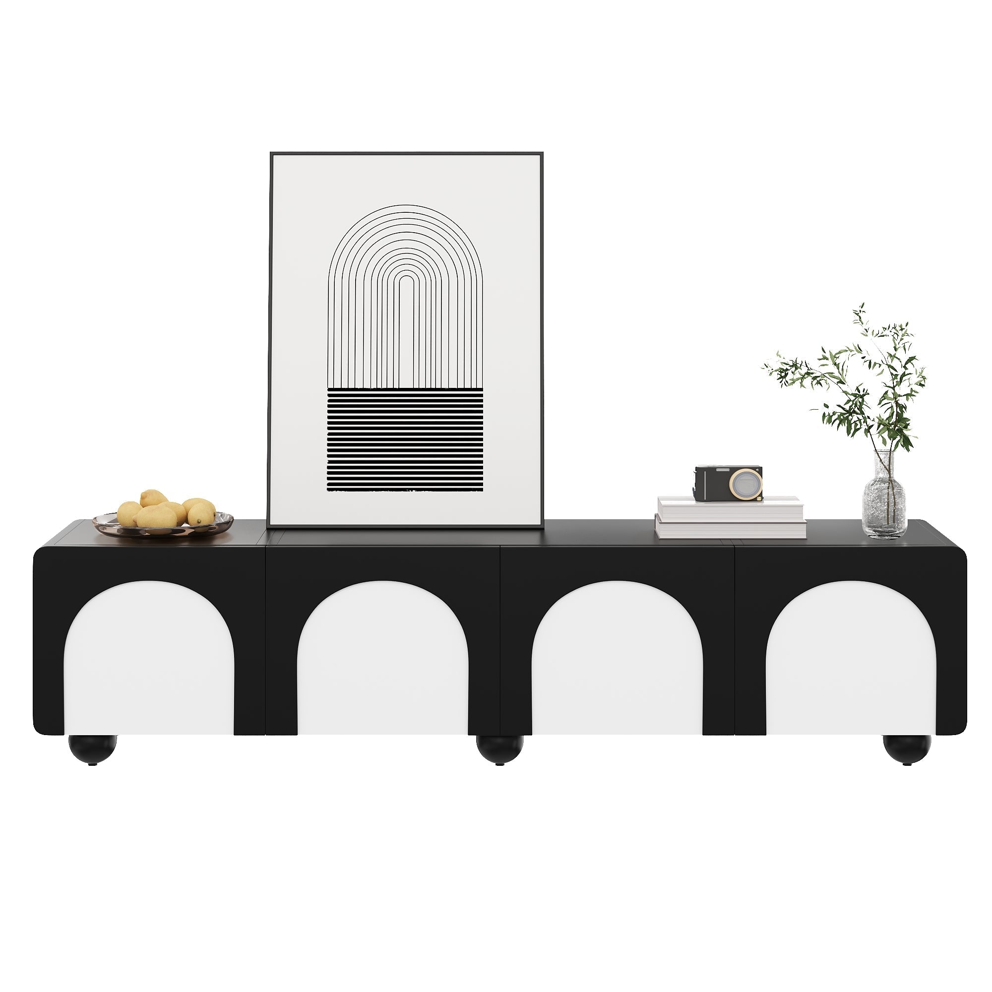 TV Cabinet Low 180cm 2 Drawers 2 Doors Black and White