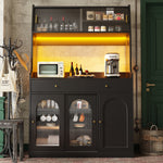 Tall Cabinet Sideboard with LED Adjustable Shelves & 2 Drawers - Black