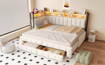 Upholstered Sofa Bed with Storage & LED Lighting, Beige Velvet