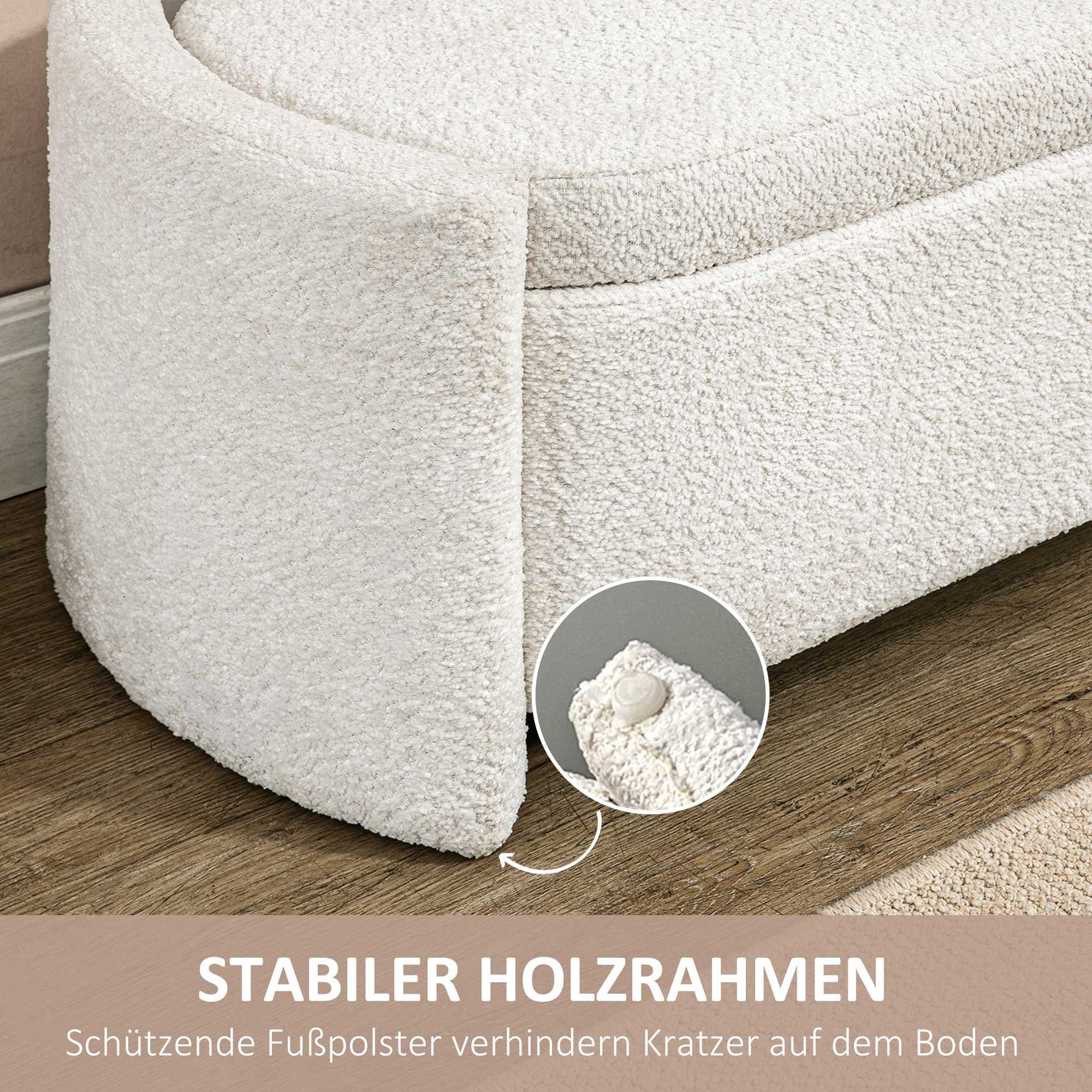 Bench, Upholstered Storage with Lid, Cream