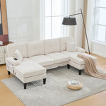 Modern 4-Seater U-Shaped Sofa with Double Chaise Lounge and Corduroy Upholstery, Beige
