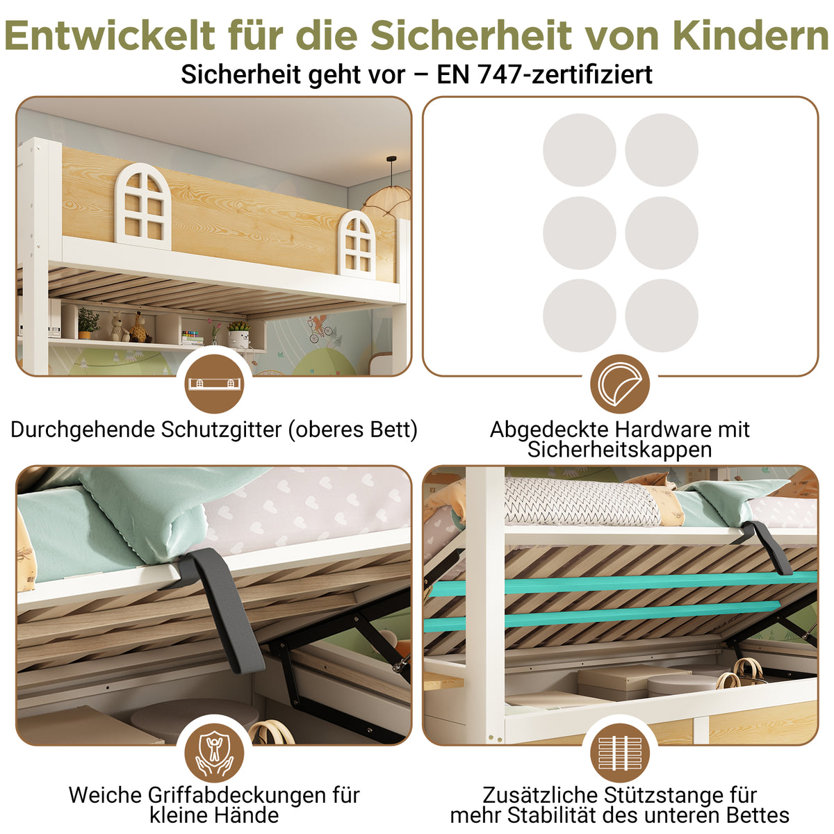 Children's Bunk Bed 90x200cm with Storage Staircase, White & Natural