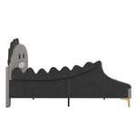 Children's Bed 140x200 Cartoon Dinosaur Shape, Grey PU