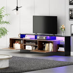 TV Cabinet 70 Inch Open Storage LED Display Wood/Black Frame