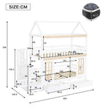 House Bunk Bed 90x200cm with Storage & Drawers, White & Natural