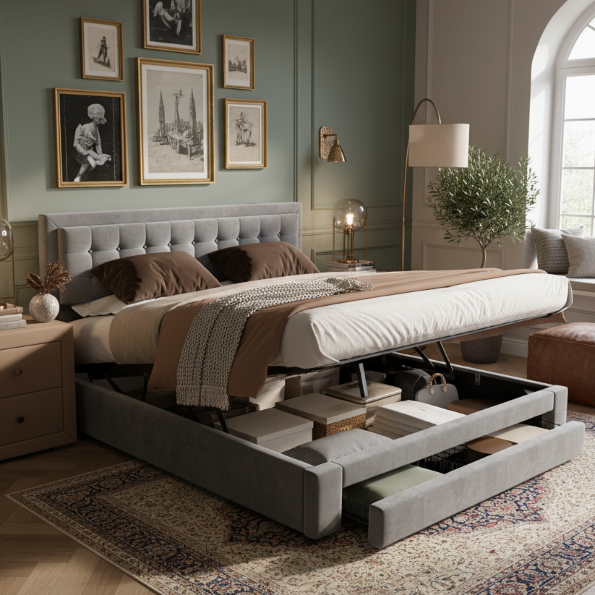 Upholstered Double Bed 180x200 Storage Box Drawers Slatted Frame - Velvet Grey