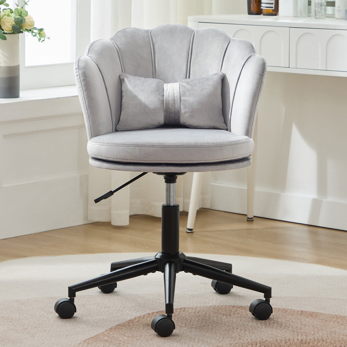 Dressing/Office Chair, Petal Backrest Butterfly Lumbar Cushion Height Adjustable, Soft Seat Cushion