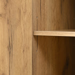 Tall Wardrobe Mirror Four Doors Open Storage Black/Natural Wood Finish