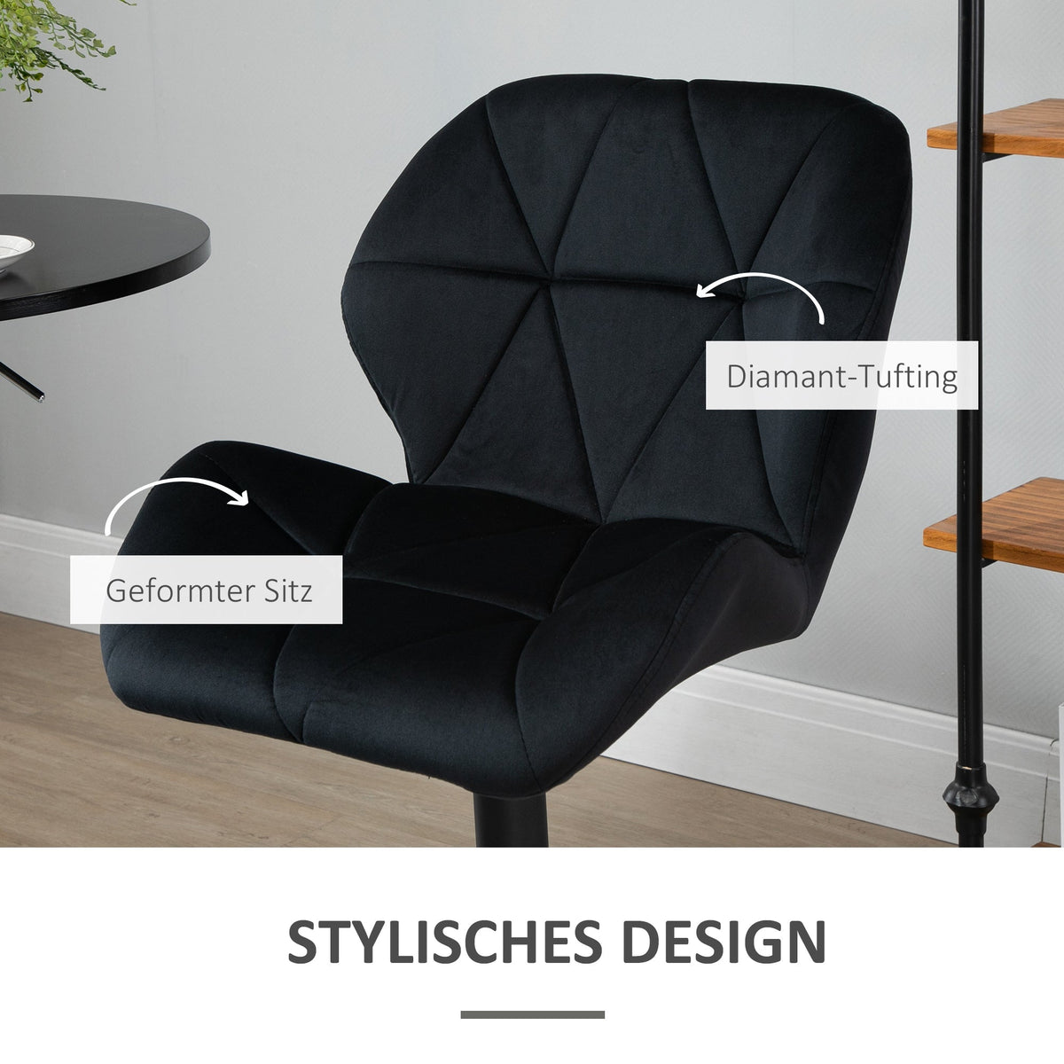 Bar Stools, Swivel Height-Adjustable with Backrest, Velvet Black
