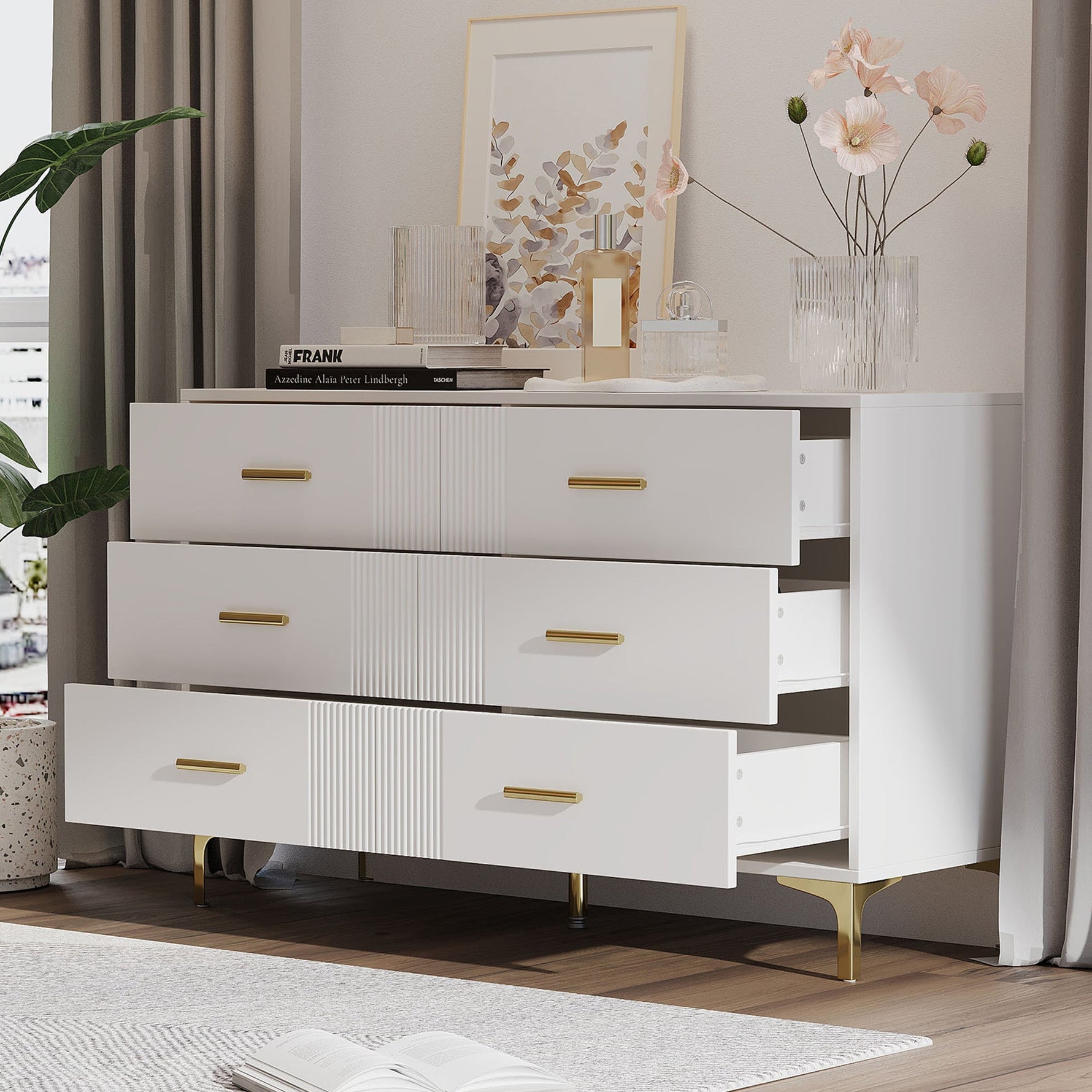 Chest of drawers 6 drawers for living room and bedroom, white