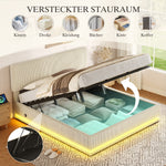 Modern Upholstered Bed with LED Lighting, USB-C and Storage, 180x200 Beige Corduroy