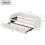 Upholstered Bed Pull-Out Sofa Bed, 90/180*190cm Multifunctional with Slatted Frame, Beige Linen