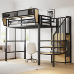 Loft Bed 90x200 with Safety Ladder & Storage, White Metal