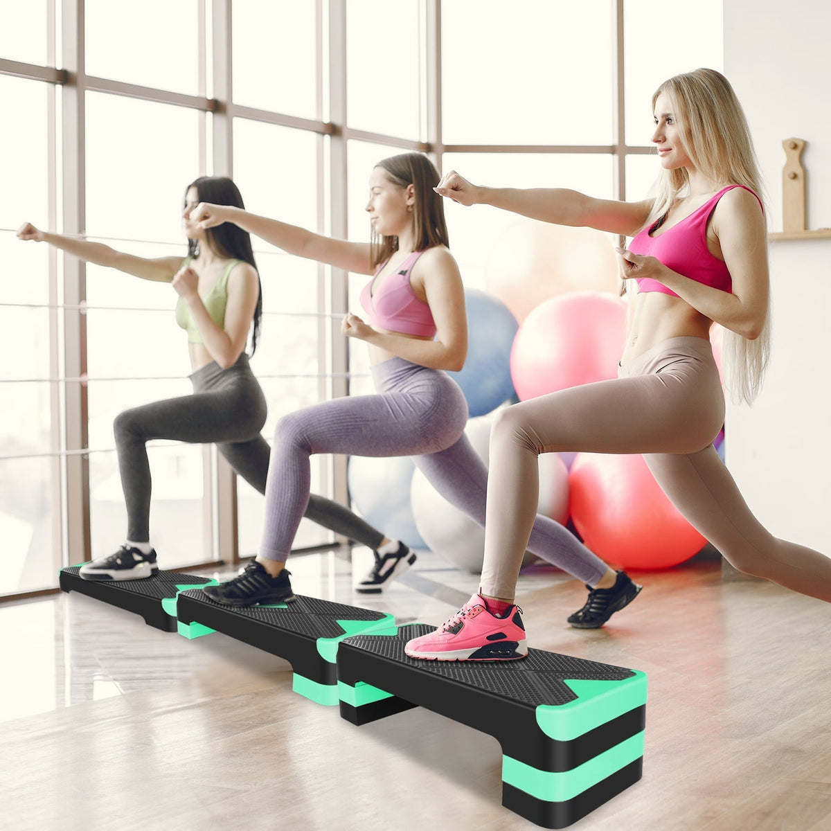 Aerobic Exercise Stepper Adjustable Height 3-Level 27" Platform - Green