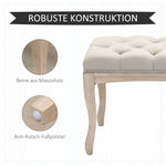 Upholstered bench vintage bed bench for bedroom & living room, rubberwood with linen cover, beige